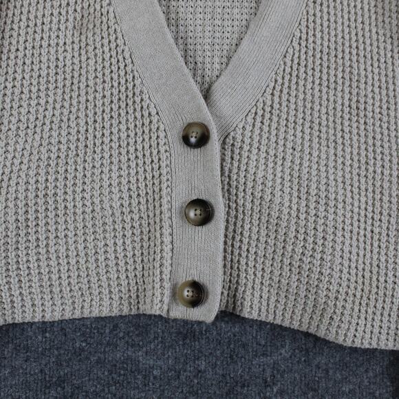 Eberjey Sweater Small Recycled Cardigan Oat Chunky Waffle Knit Cropped Cute Cozy - Picture 5 of 12